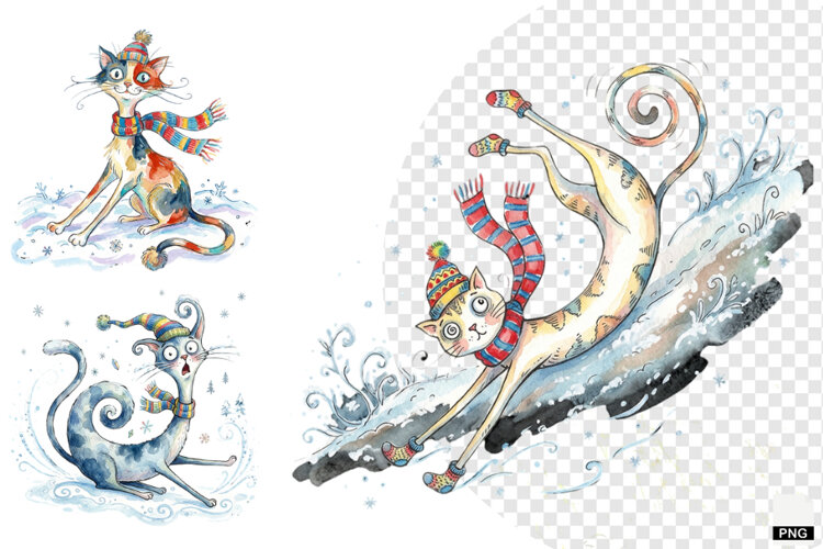 Quirky Winter Cats PNG example image 1