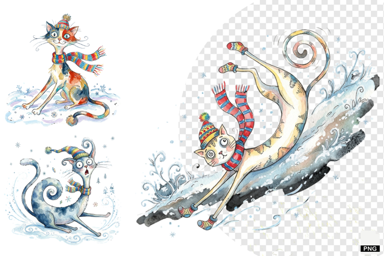 Quirky Winter Cats PNG