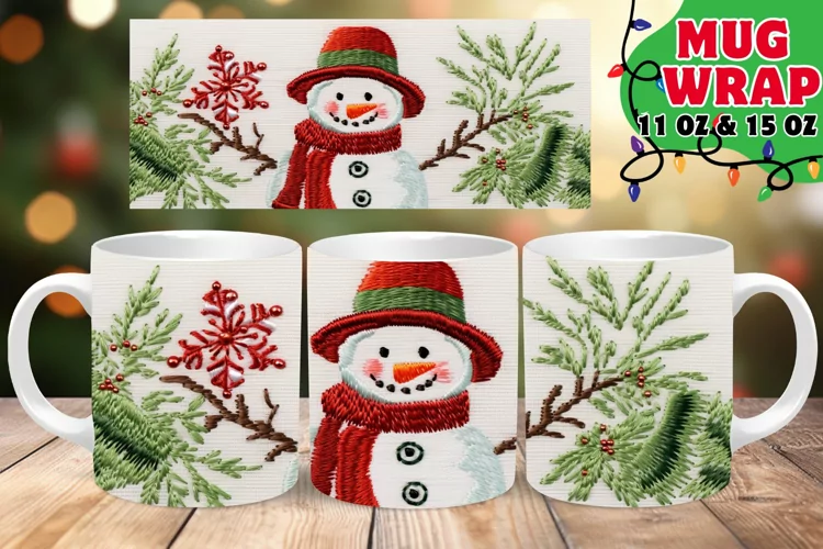 Christmas Snowman 3D Embroidered Bliss 15oz Mug