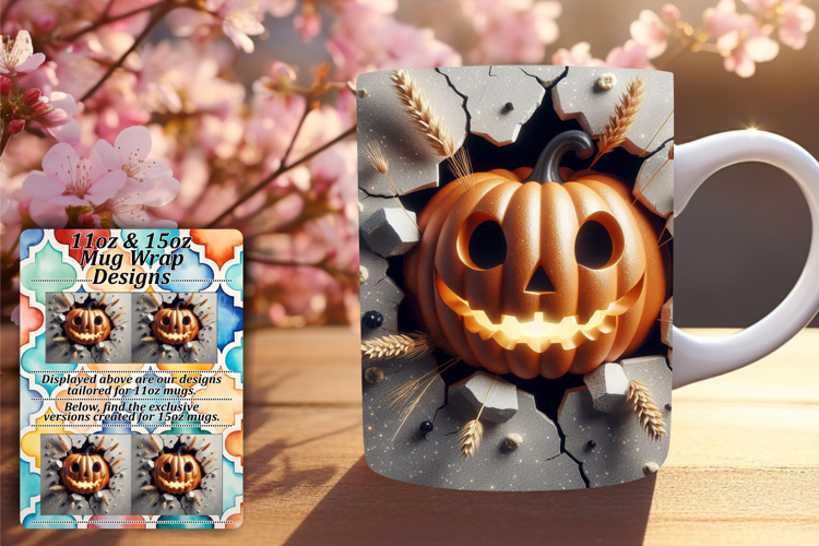 Radiant 15oz Mug Wrap Png Template , 3D Pumpkin