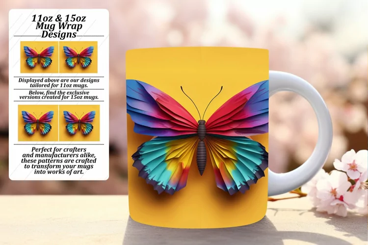 Chromatic Springtime Butterflies: 3D Mug Wrap