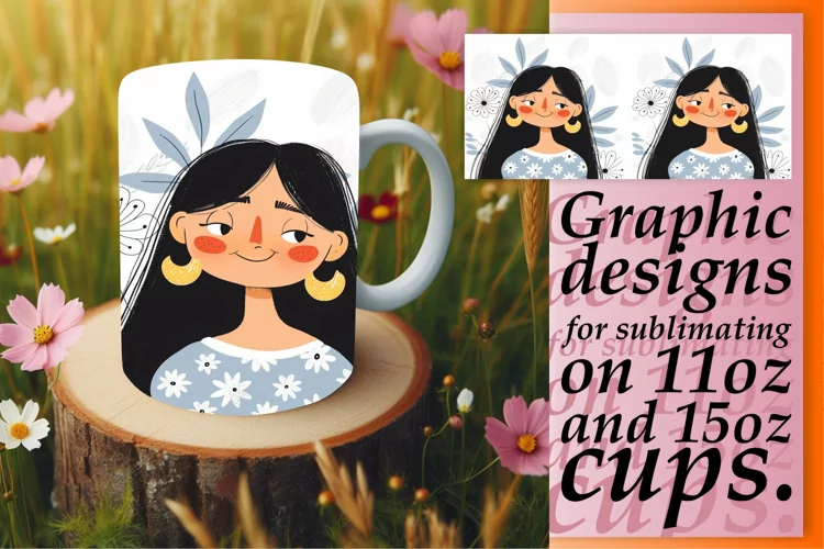 Lovely Flower-Crowned Woman Mug Wrap 11oz/15oz