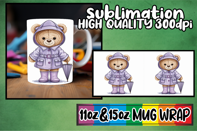 Cheerful heart 11oz 15oz mug wrap, Teddy Bear example image 1