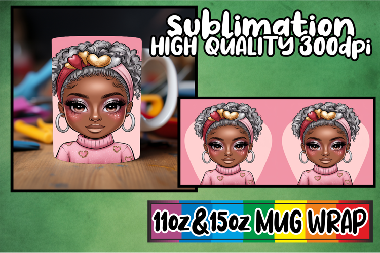 Pure elegance sublimation 11oz 15oz mug wrap, Afro Girl