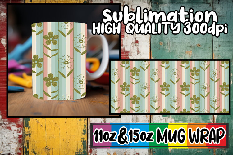 Enchanting evenings 11oz 15oz mug wrap, Gold Flower example image 1