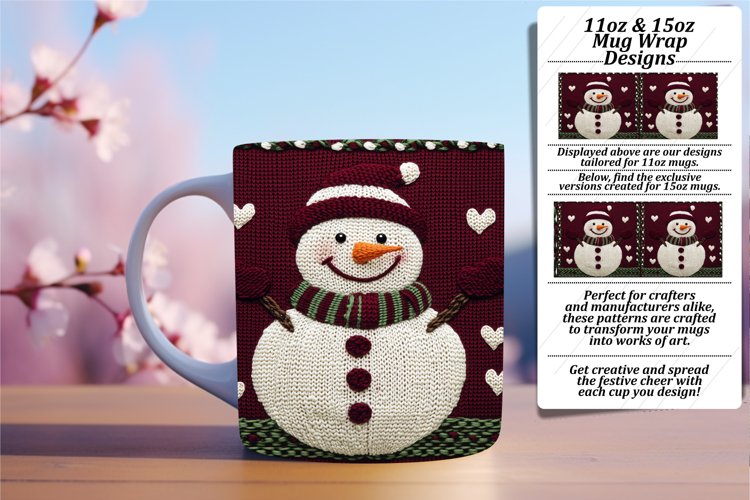 Joyful 15oz Mug Wrap Png Template , Snowman
