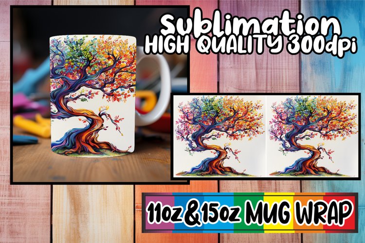 Whimsical Springtime Mug Sublimation Wrap - Colorful Tree example image 1