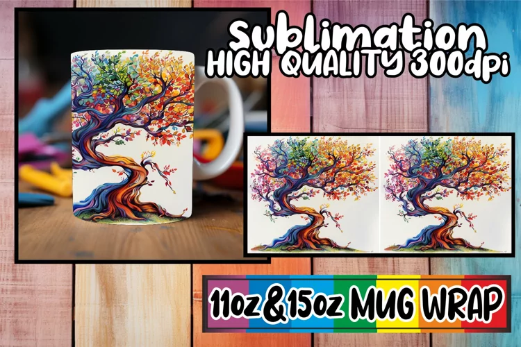 Whimsical Springtime Mug Sublimation Wrap - Colorful Tree