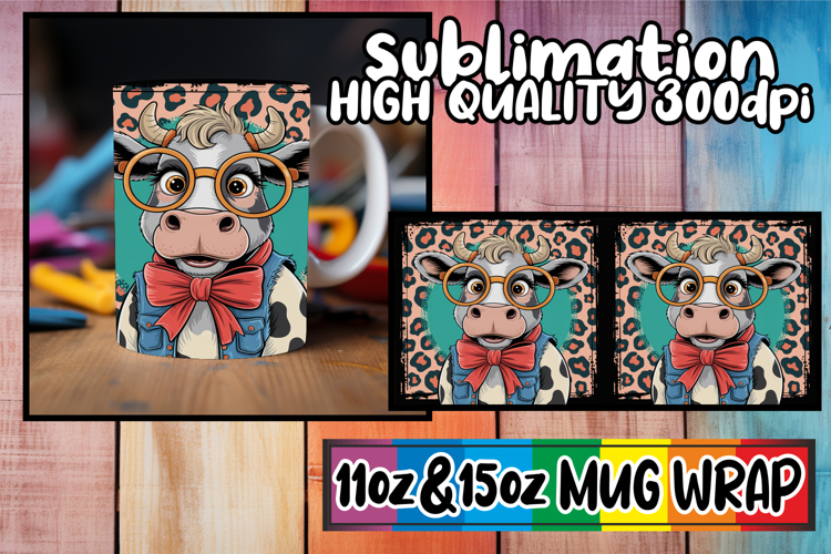 Enchanting evenings 11oz 15oz mug wrap, Cute Cow