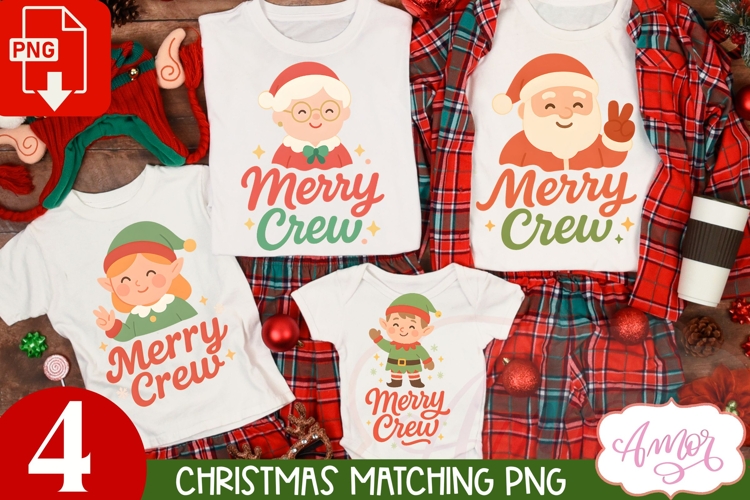 Merry Crew PNG family matching designs for Christmas