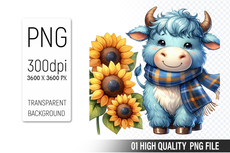 Cute Highland Cow, Animal Sublimation Clipart PNG