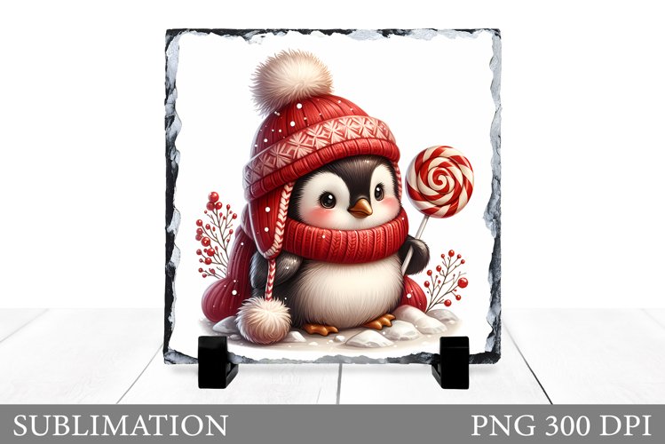 Christmas Penguin Slate Design. Cute Penguin Sublimation