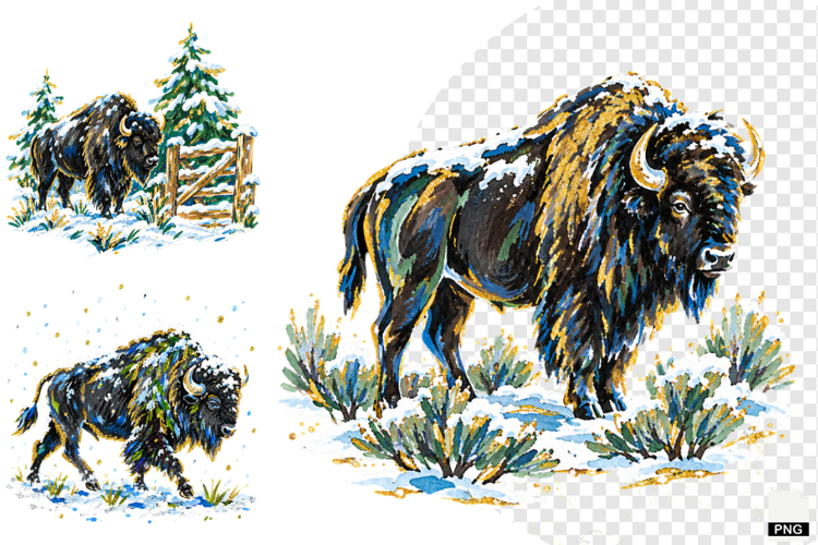 Winter Snowy Bison Clipart