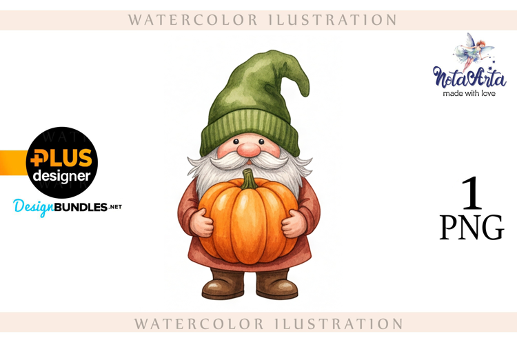 Gnomes with Pumpkin Harvest in Watercolor Style
