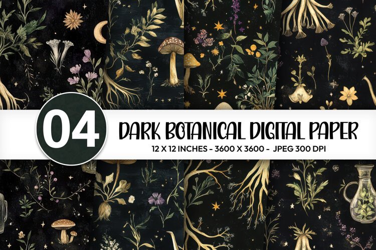 Dark Botanical Digital Paper example image 1