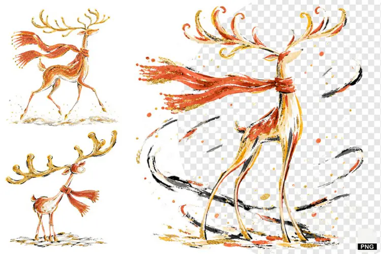Christmas Reindeer With Scarf PNG
