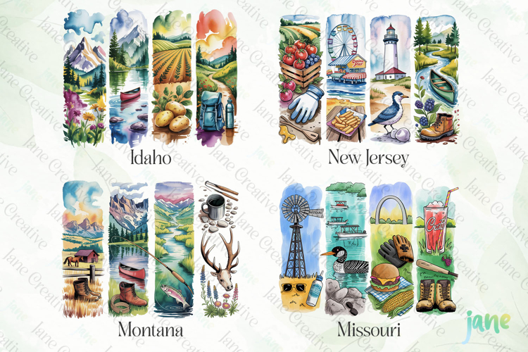 Summer 50 States Brushstroke USA Clipart