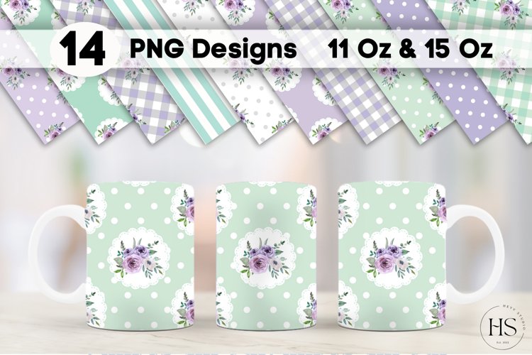 14 Shabby Chic Flowers Mug Sublimation PNG Bundle, Mug Wrap