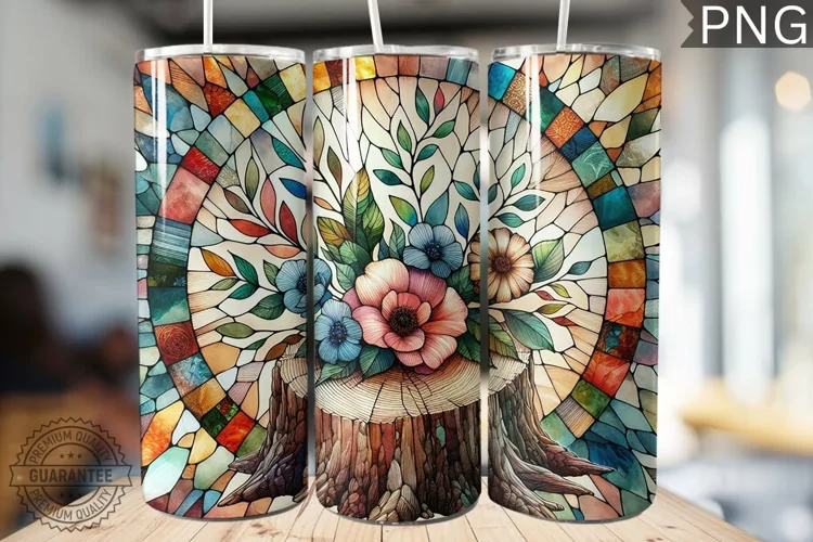 Watercolor Flower Wooden Stump Tumbler - High Quality 3Dpi