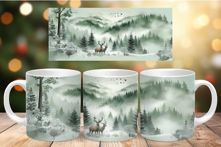 Mug Wrap Sublimation - misty forest with deer example image 1