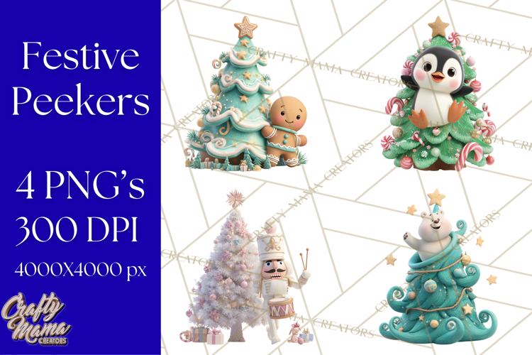 Christmas Tree Clipart PNG Cute Characters for Holiday Craft