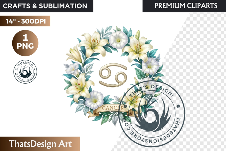 Cancer Floral Zodiac Wreaths Clipart Astrology Flower PNG