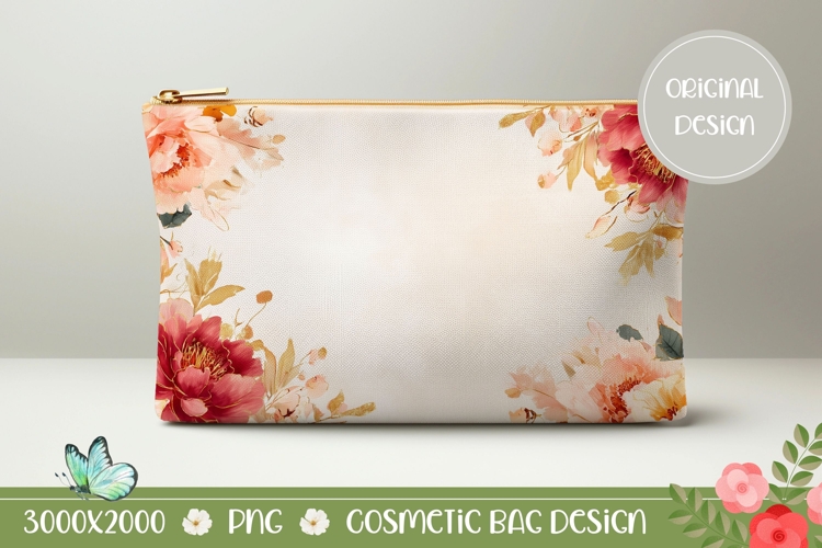 Watercolor Peony Cosmetic Bag Design, Floral Cosmetic Bag