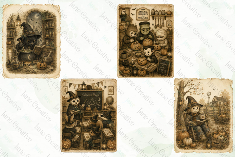 Vintage Halloween Card PNG Clipart