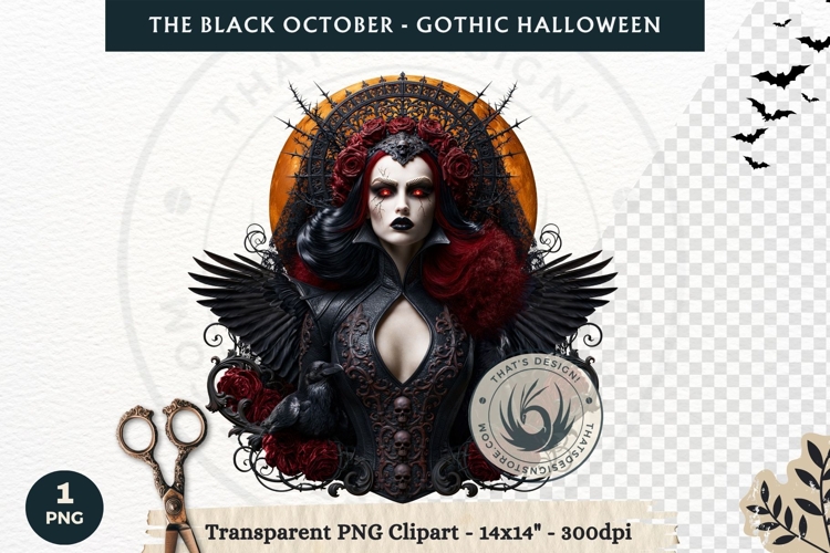 The Black October Gothic Halloween Clipart, Horror character