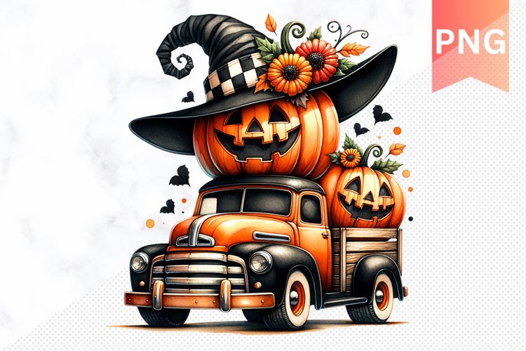Halloween Truck With Pumpkins Sublimation Clipart PNG Design