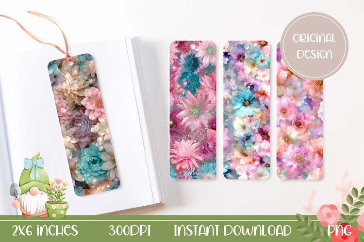 Glitter Flowers Bookmark Designs, Floral Bookmarks
