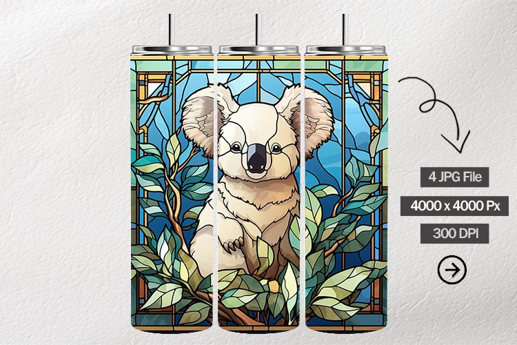 Koala Stained Glass Square Coaster - 04 Variations example image 1