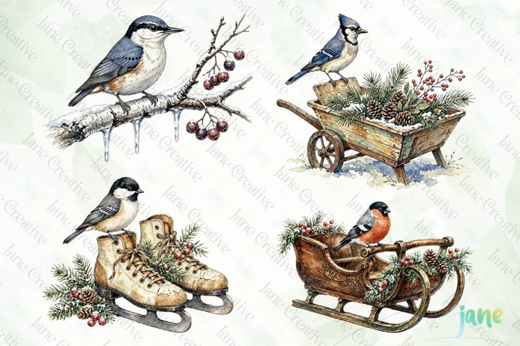 Vintage Winter Bird Clipart