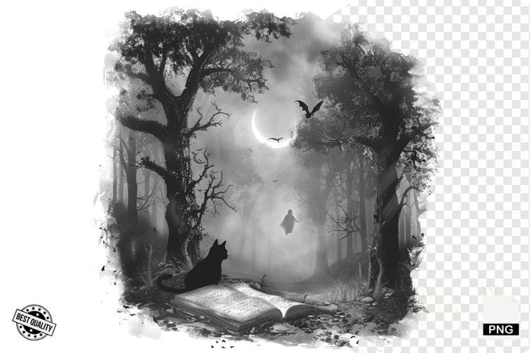 Black and White Halloween Autumn Clipart example image 1