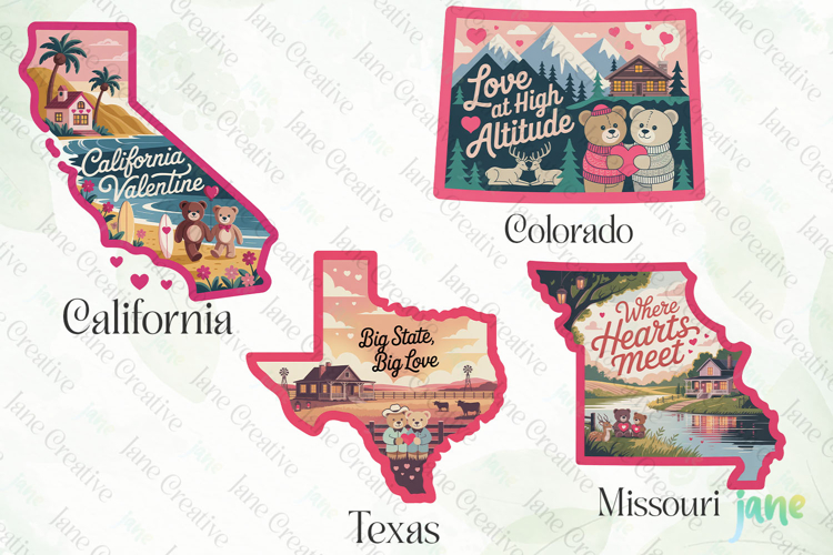 Valentine 50 US States Clipart