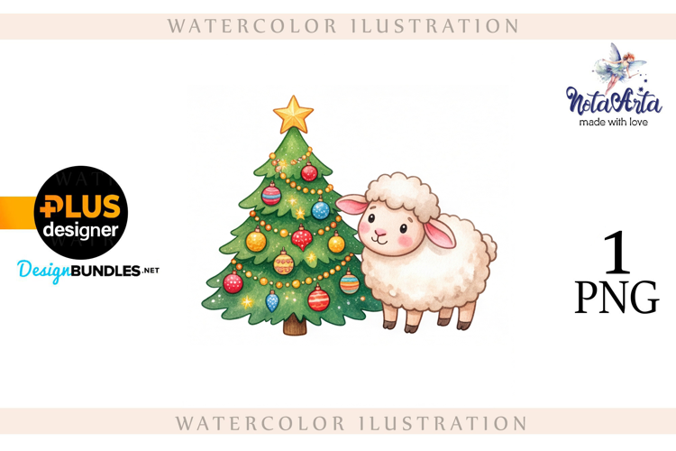 Christmas Sheep in Watercolor Style