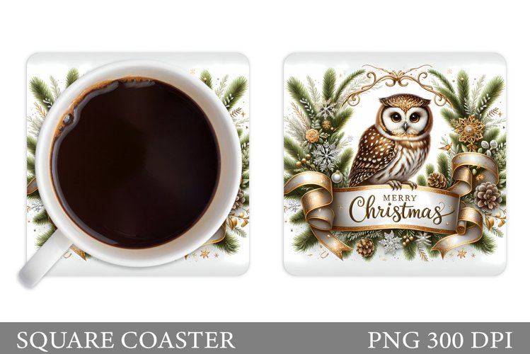Christmas Owl Coaster Sublimation. Christmas Coaster Design example image 1