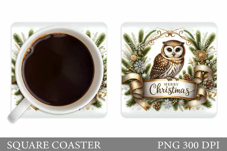 Christmas Owl Coaster Sublimation. Christmas Coaster Design