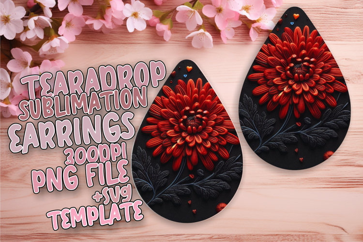 Artful Teardrop Earrings Artwork PNG , 3D Flower