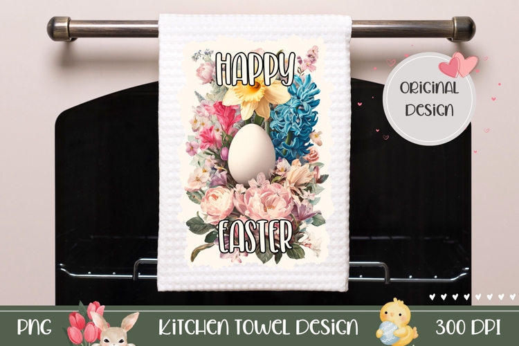 Easter Egg Towel Template, Spring Flowers Towel Design