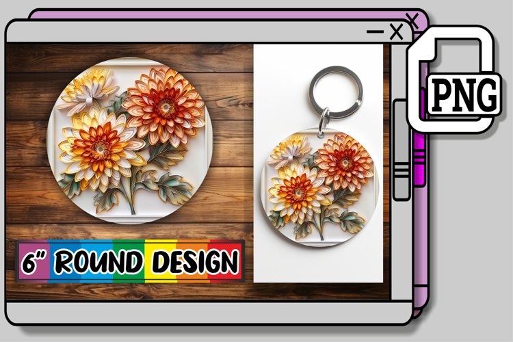 Spring Blooming 3D Keychain Circle Design For Sublimation example image 1