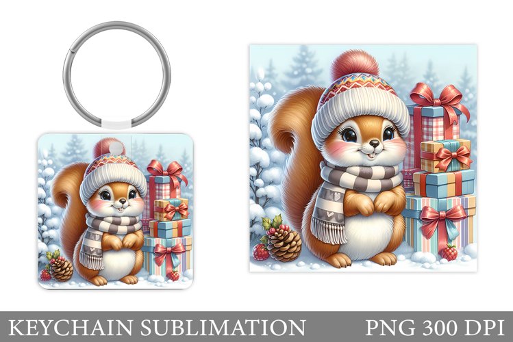 Christmas Squirrel Keychain. Christmas Keychain Design example image 1