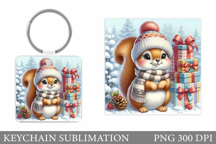 Christmas Squirrel Keychain. Christmas Keychain Design