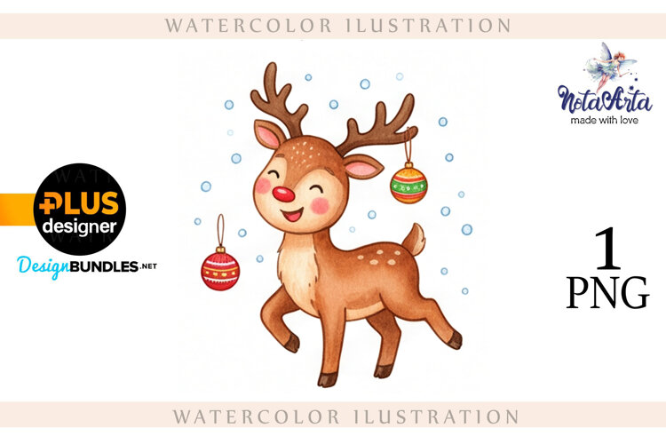Christmas deer watercolor illustration example image 1