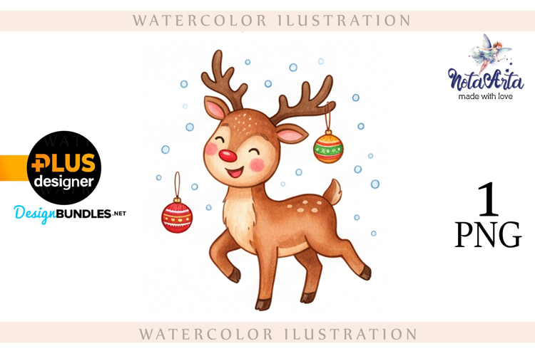 Christmas deer watercolor illustration