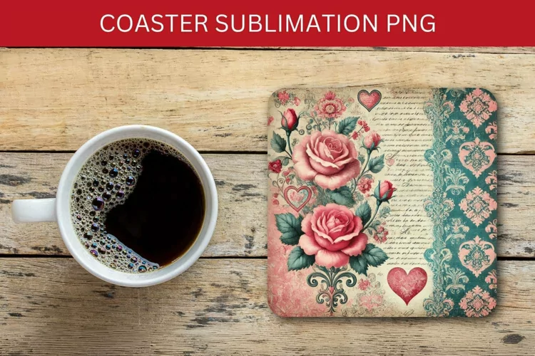 valentine square coaster - vintage flowers junk journal