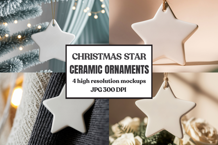 Christmas Star Ceramic Ornaments Mockup
