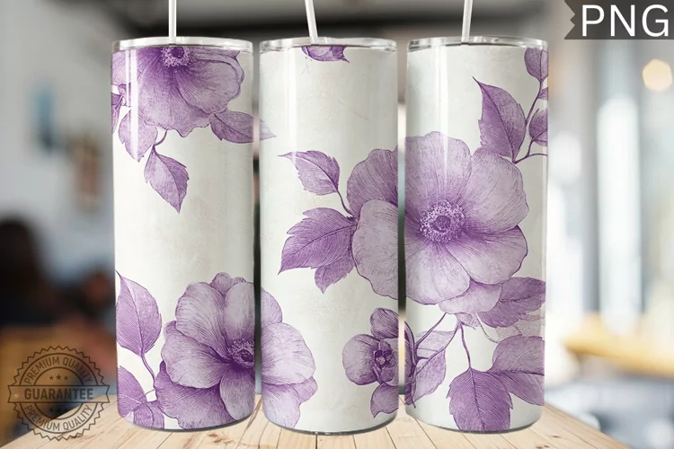 Purple Floral Tumbler Wrap - High Quality 300 Dpi