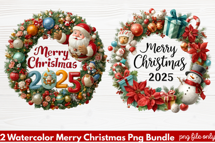 2 Watercolor Merry Christmas PNG | Festive Holiday