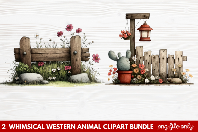 2 Whimsical Western Animal Clipart | Cute Cowboy Animals PNG